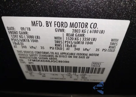 2018 Ford Explorer Xlt from USA, damaged, VIN 1FM5K8D88JGC89390
